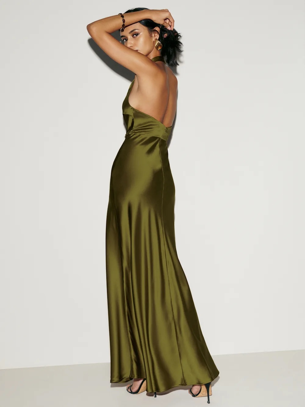 Reformation Daniela Silk Dress | Olive Green | NWT - Picture 3 of 10